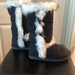 JustFab Black Faux Suede Fur Trim Winter Boots